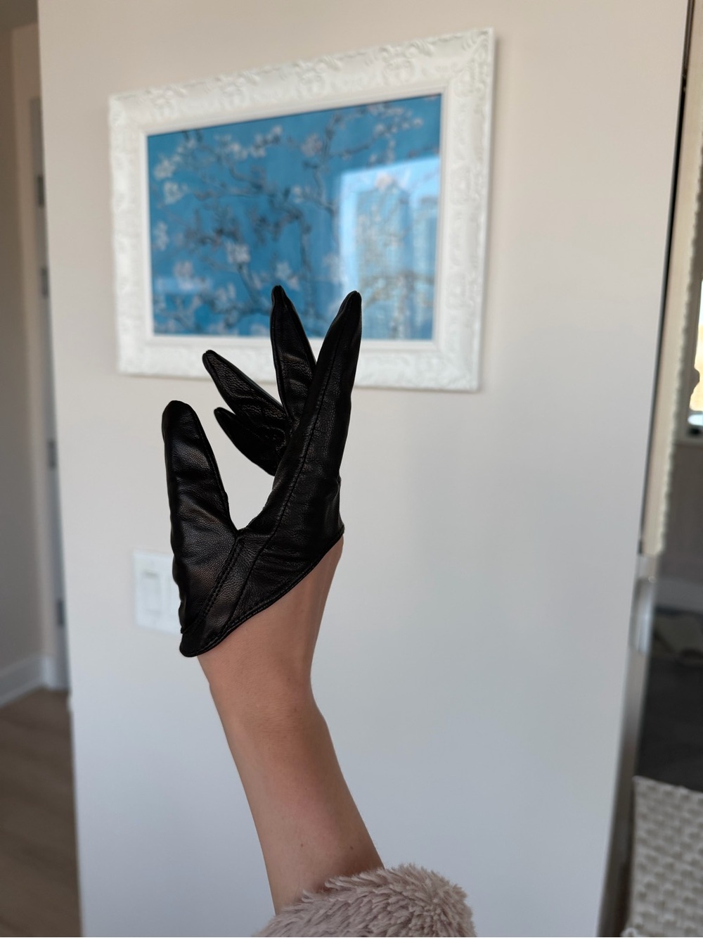 Black Leather Women's Short Gloves